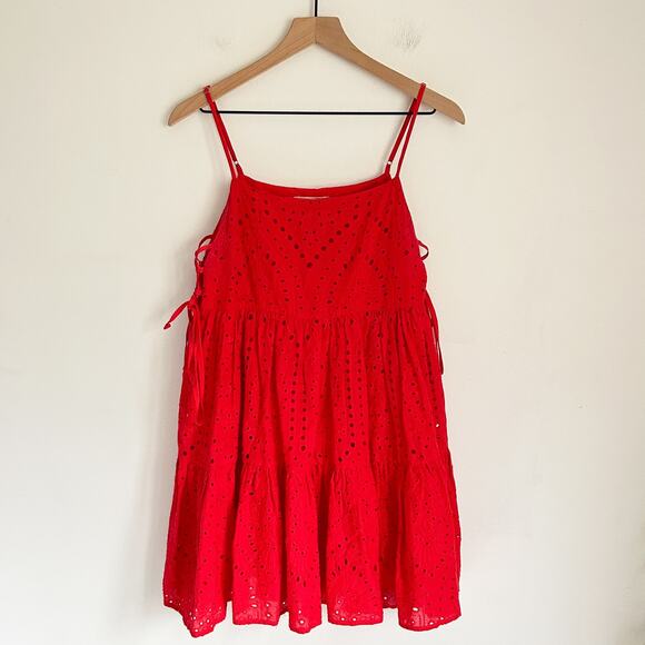 Saints & Hearts Eyelet Tiered Peplum Tank Top Red Size S - Picture 1 of 9